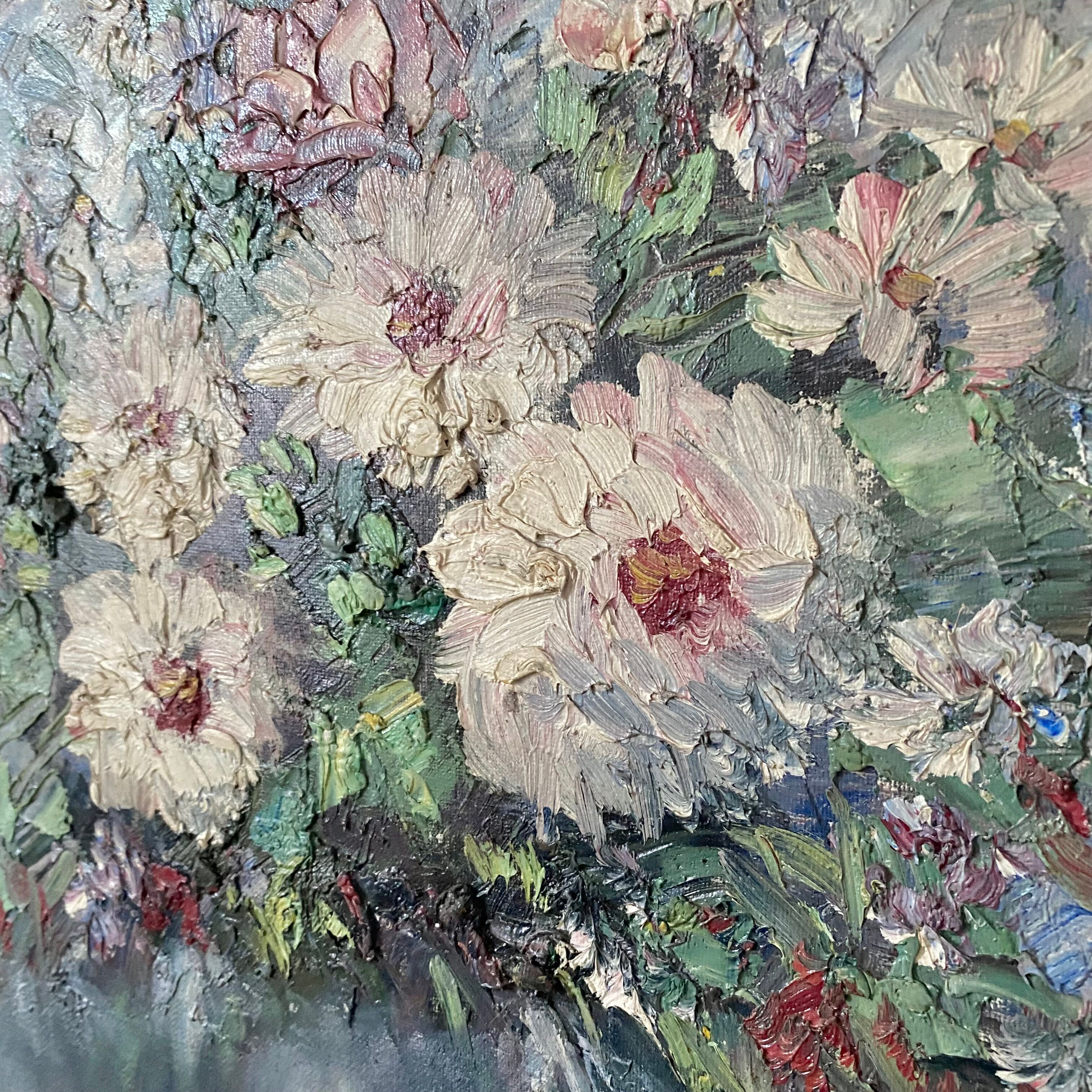 Painting flowers on canvas signed Helman