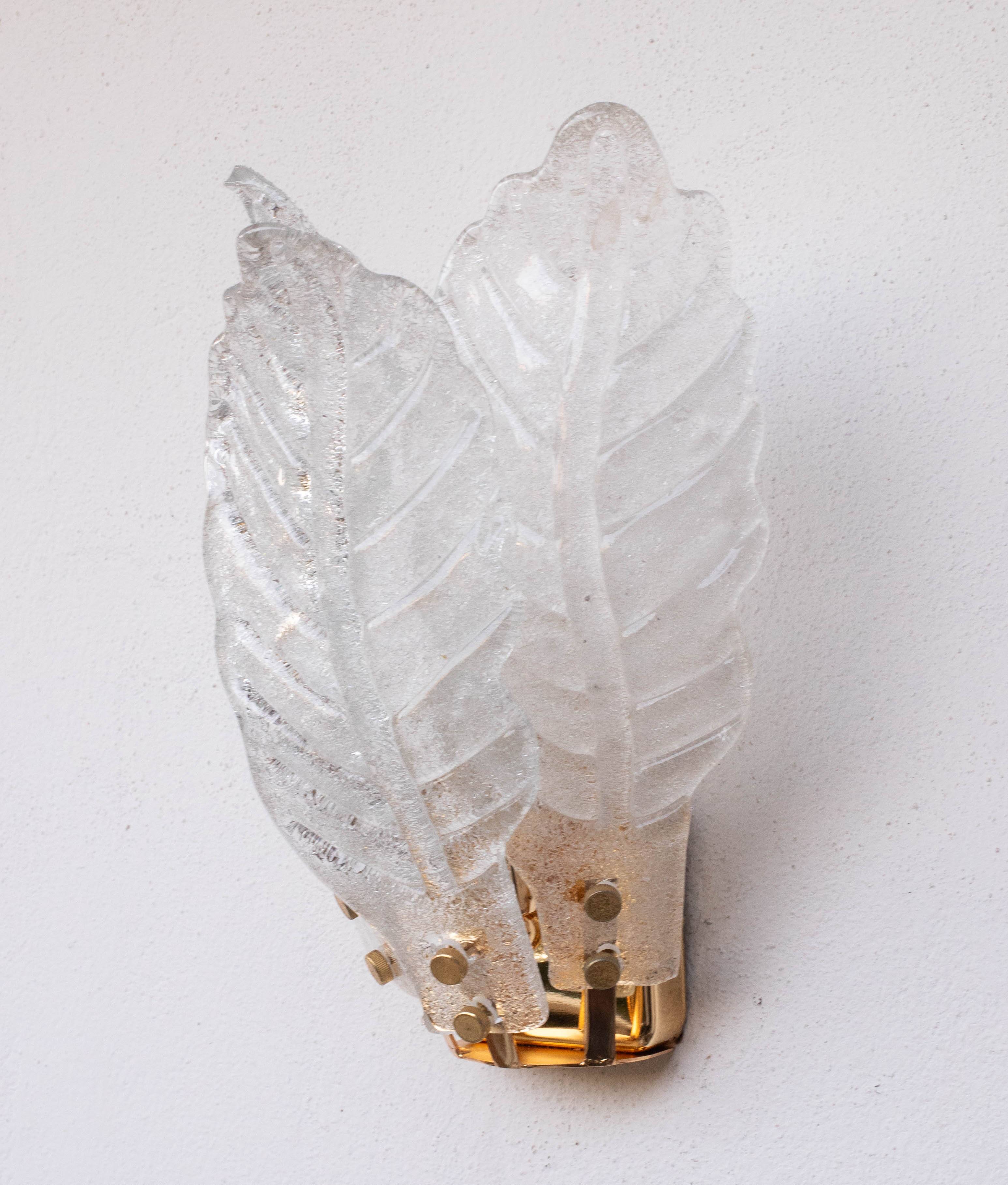 Set of 2 Florence, elegant Murano wall light transparent leaves, 1970