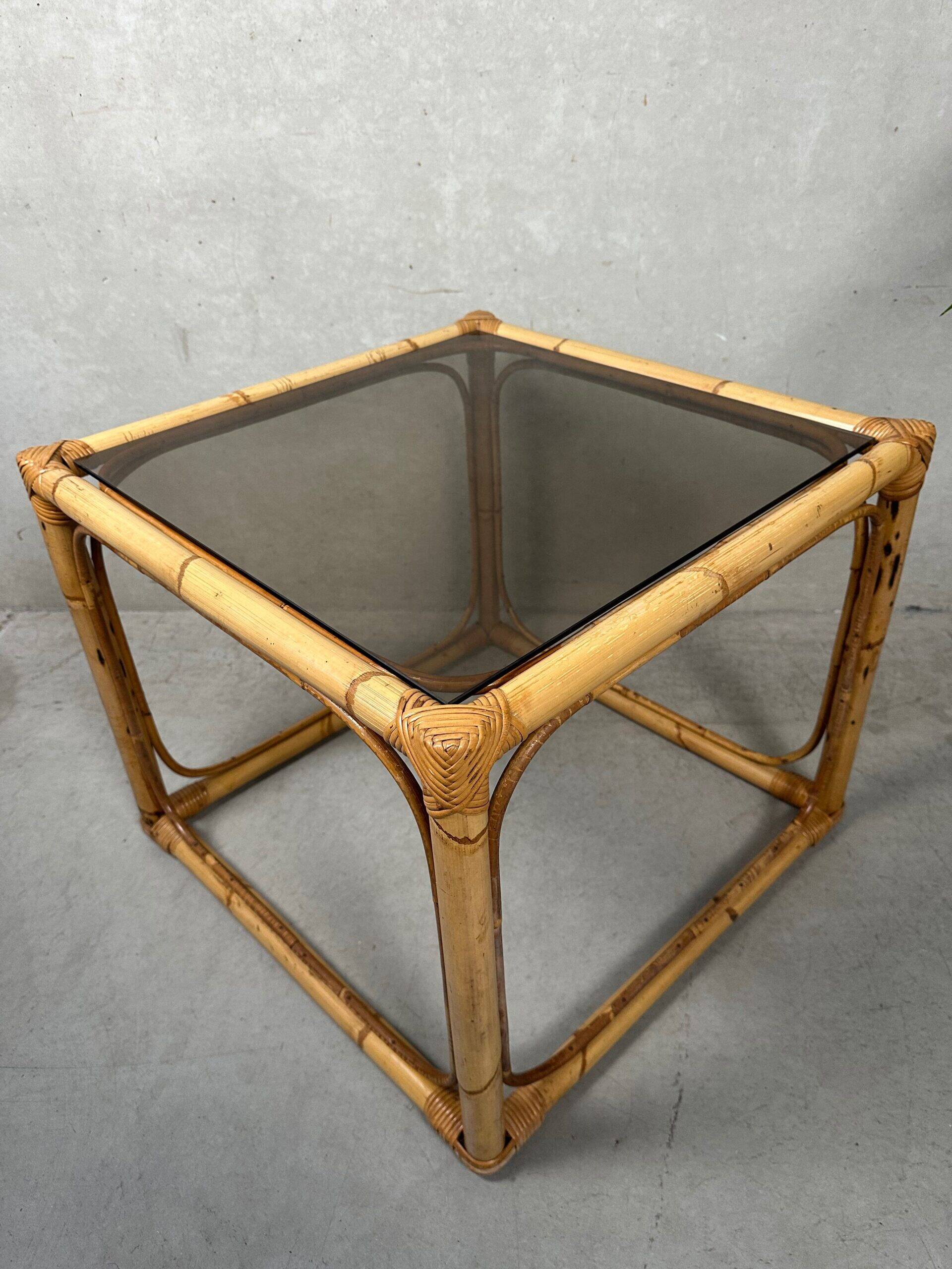 Vintage side table – bamboo and glass