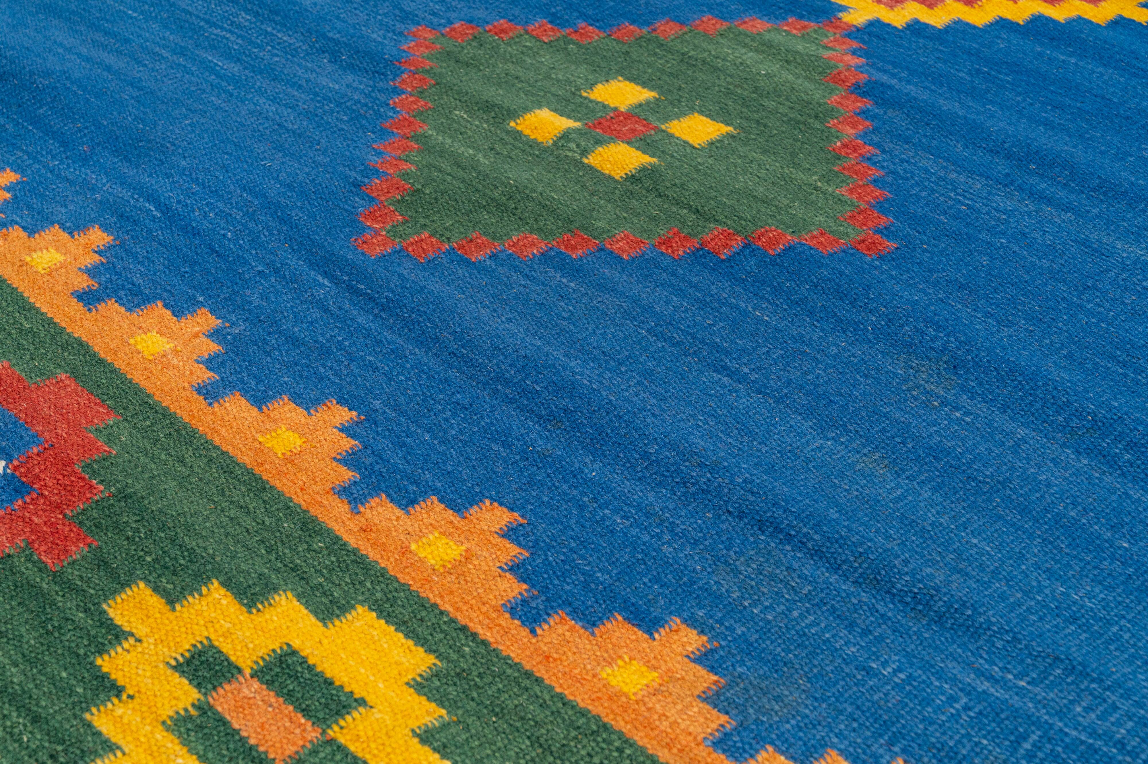 Scandinavian style vintage flat weave/kilim rug. 243 (254) x 164 cm = 96 (1