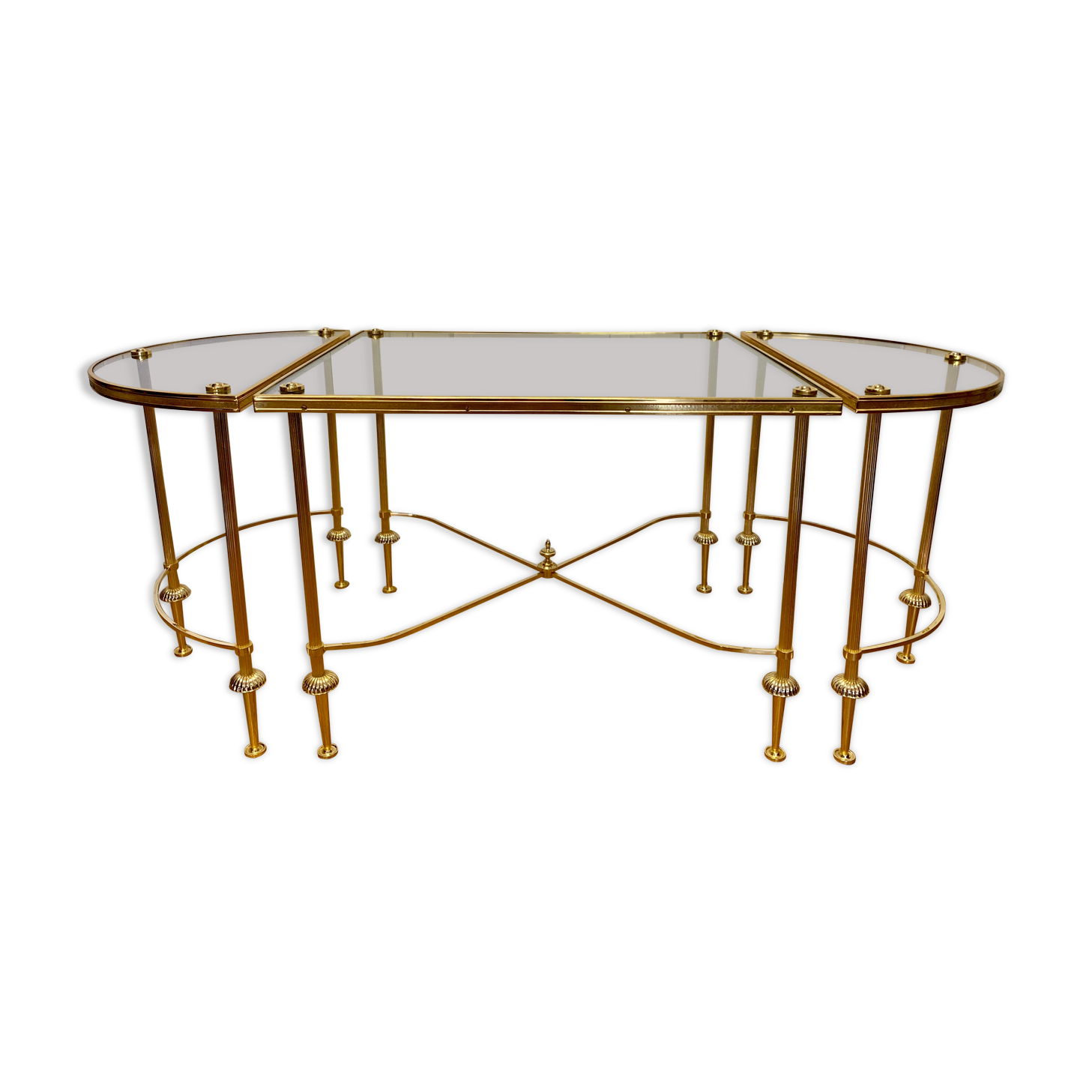 Tripartite brass and glass coffee table