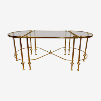 Tripartite brass and glass coffee table