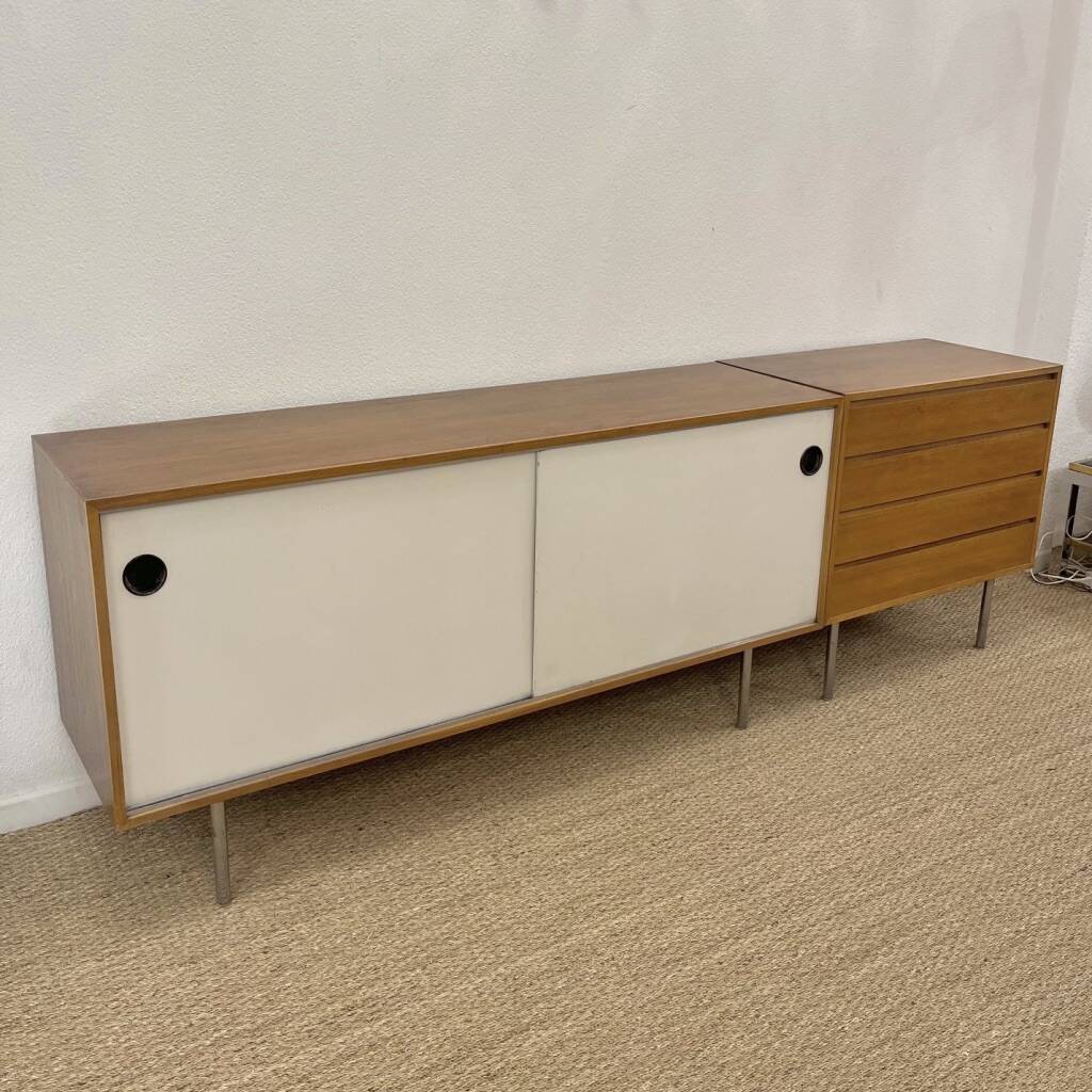 Kurt Thut vintage enfilade in 2 parts, walnut and metal from the 1950s.