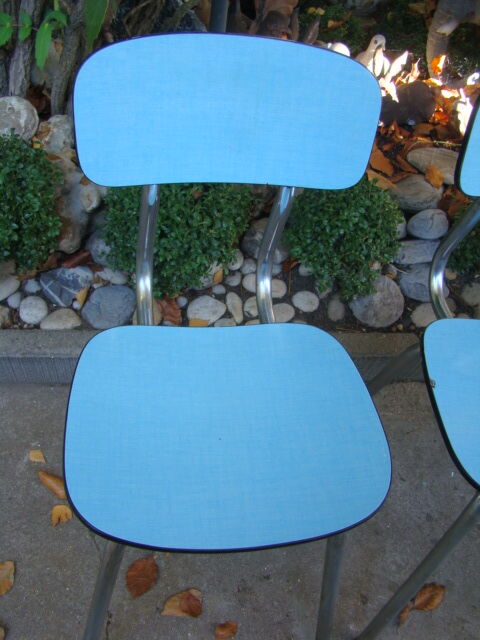 Set of three vintage blue formica chairs