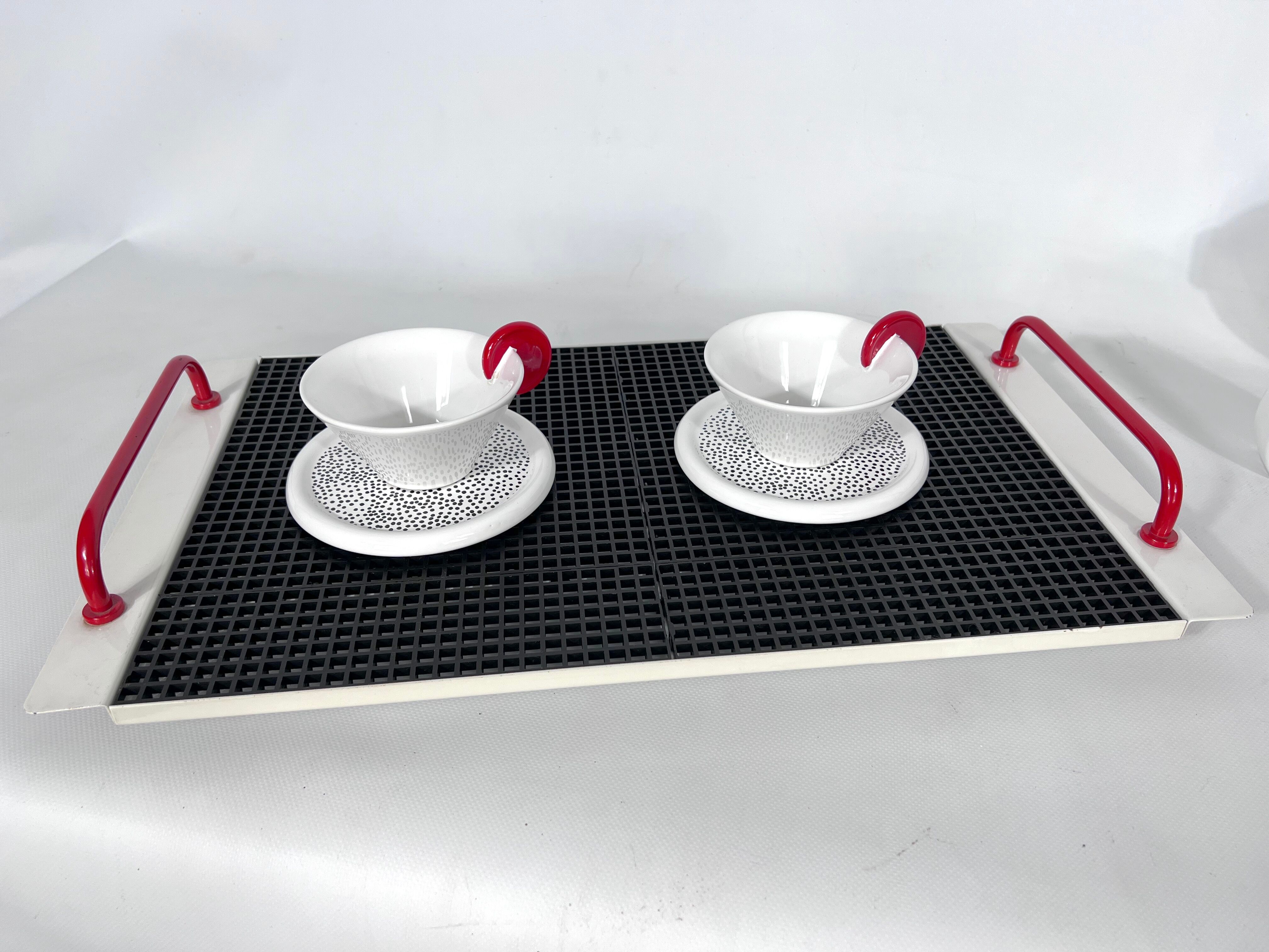 Ceramic tea set by Mas in the Memphis Milano style, 1980s, Set of 7