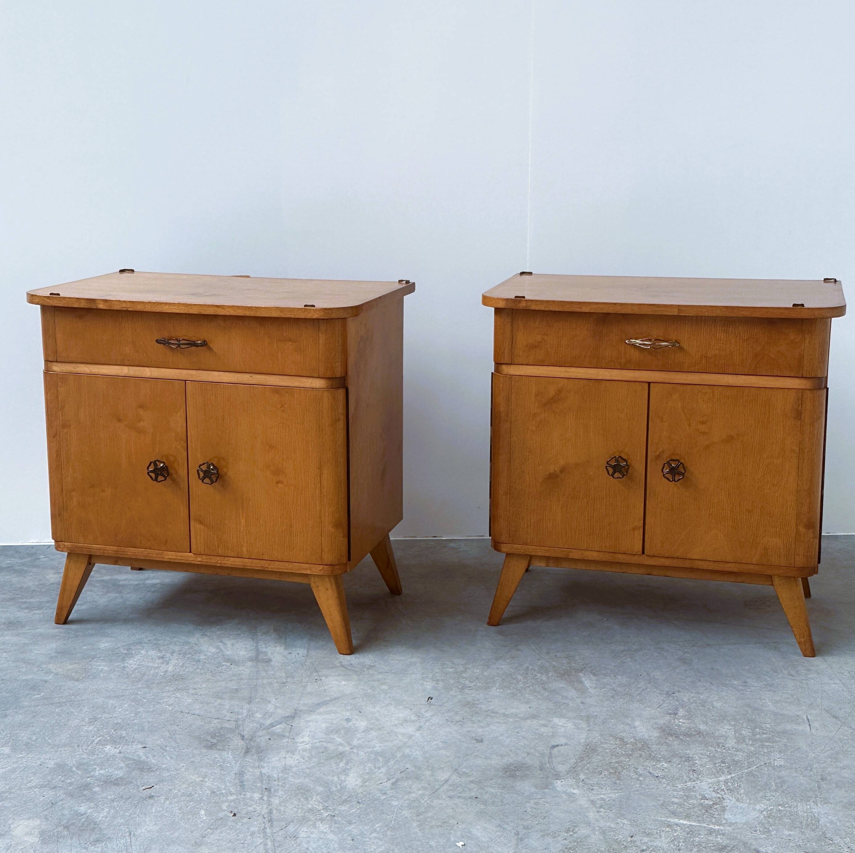 Pair of Mid-Century Nightstands with Compass Legs, 1950s
