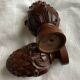 Set of 2 old pine cone shaped wooden tips