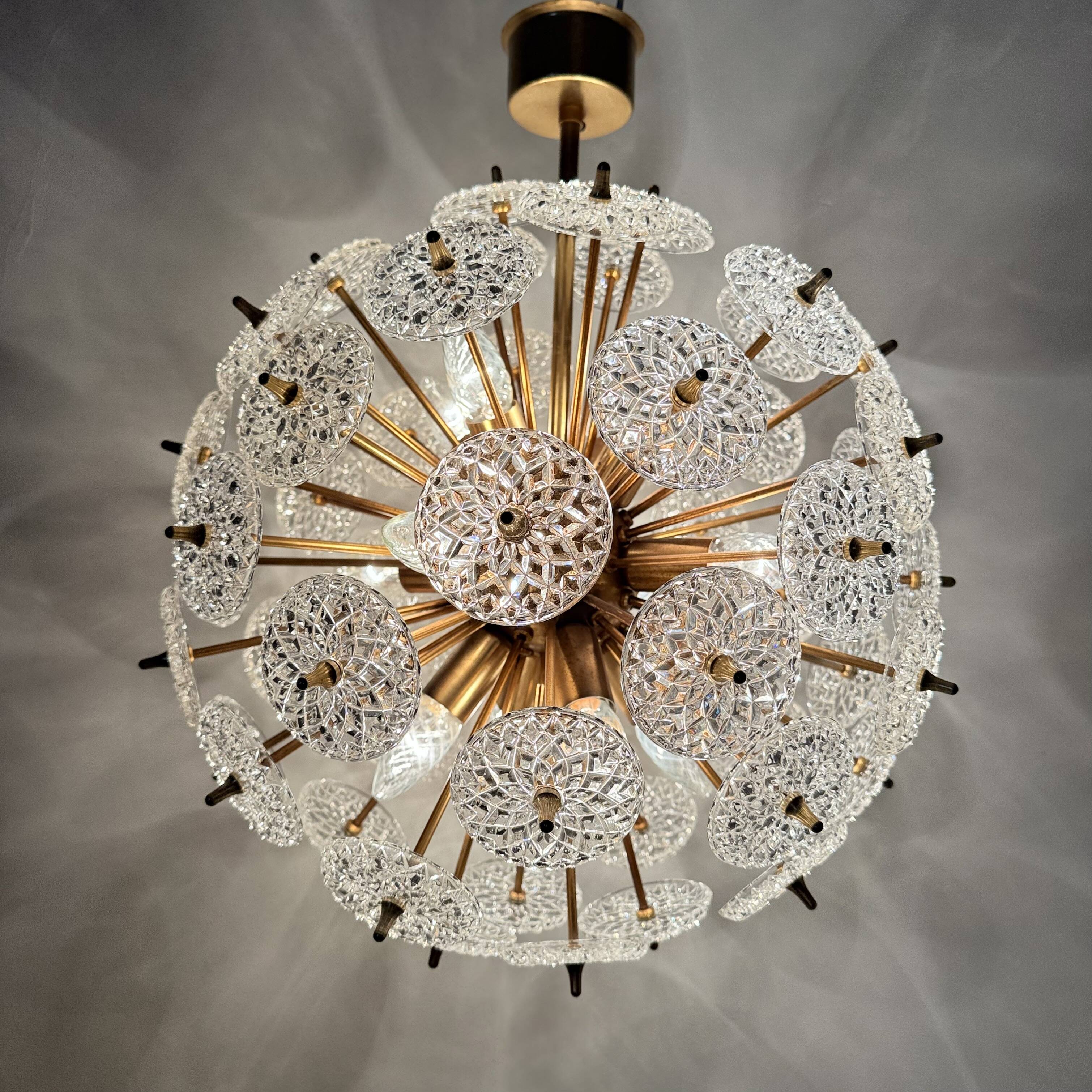 Val Saint Lambert crystal sputnik gold chandelier , 1960’s