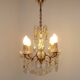 Vintage 4-Light Bronze, Glass & Crystal Chandelier with Amber Glass Drops