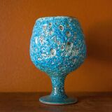 Fat Lava turquoise ceramic cup, blue crater ceramic vase, turquoise emaux, chalice, Cyclops