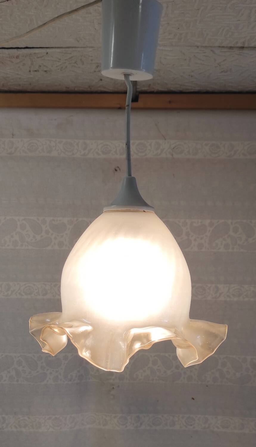 Suspension with opalescent and skirted glass lampshade. Noon. 20th century