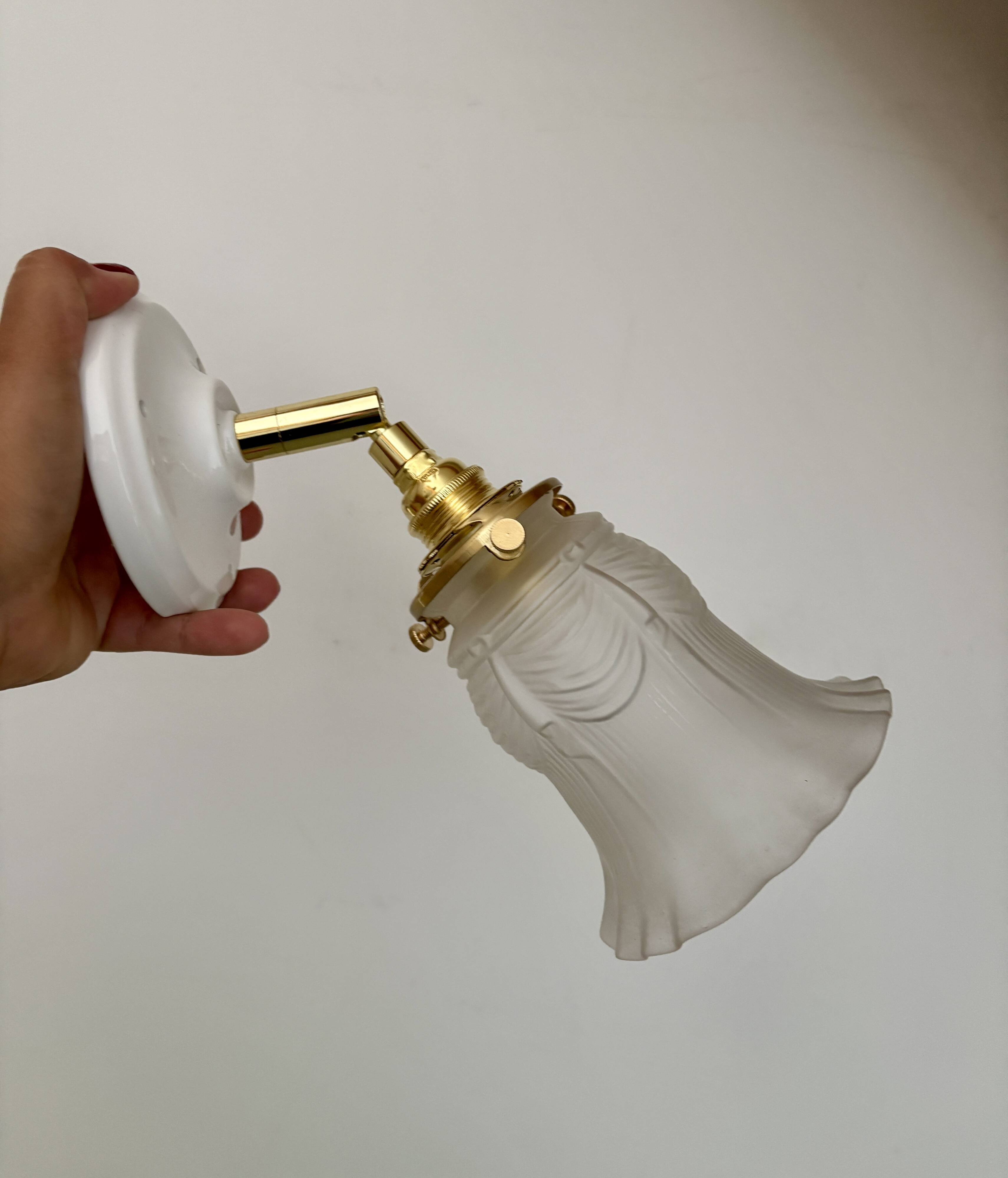 Vintage frosted glass tulip wall lamp