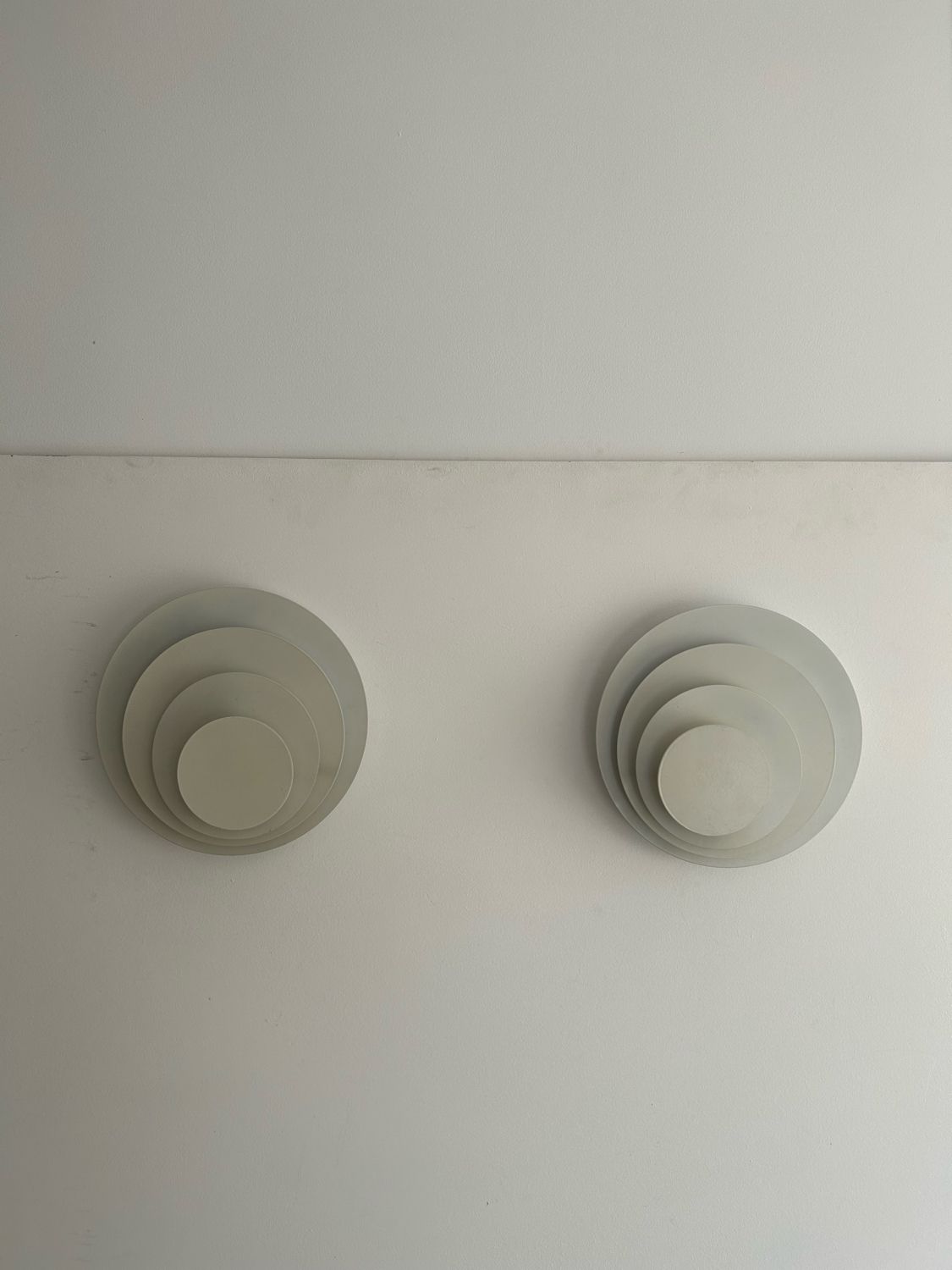Pair of geometric vintage wall lamps, white lacquered metal, Germany 1970