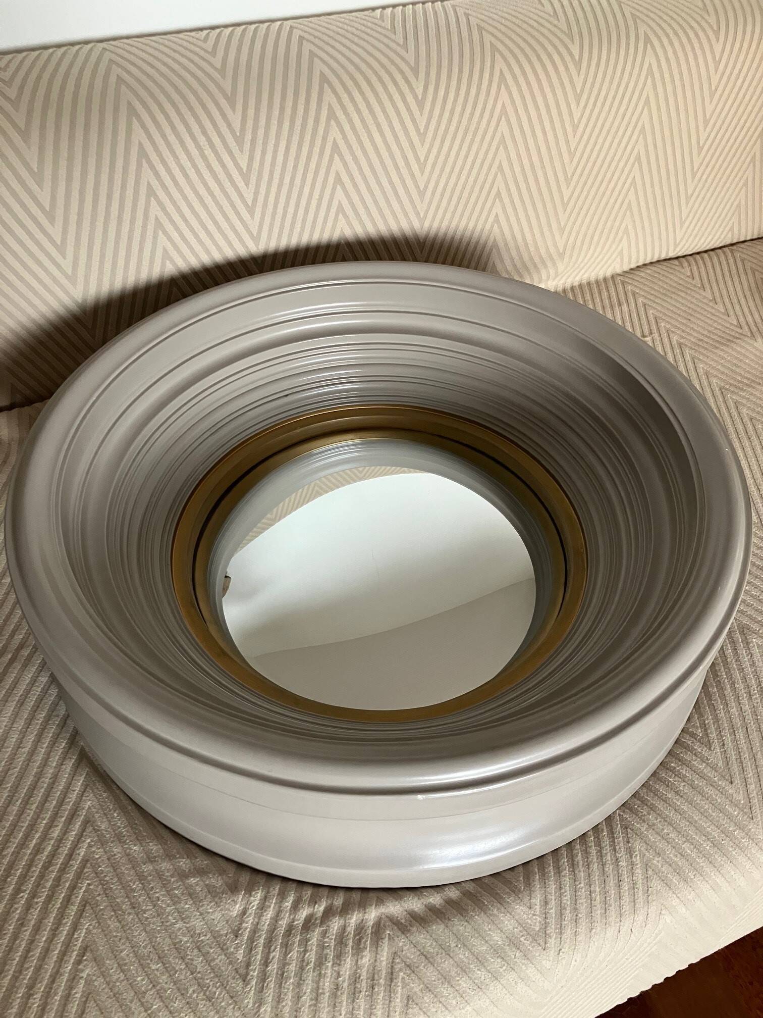 Round mirror with two-tone grey and gold pattern, FRETTE at Home