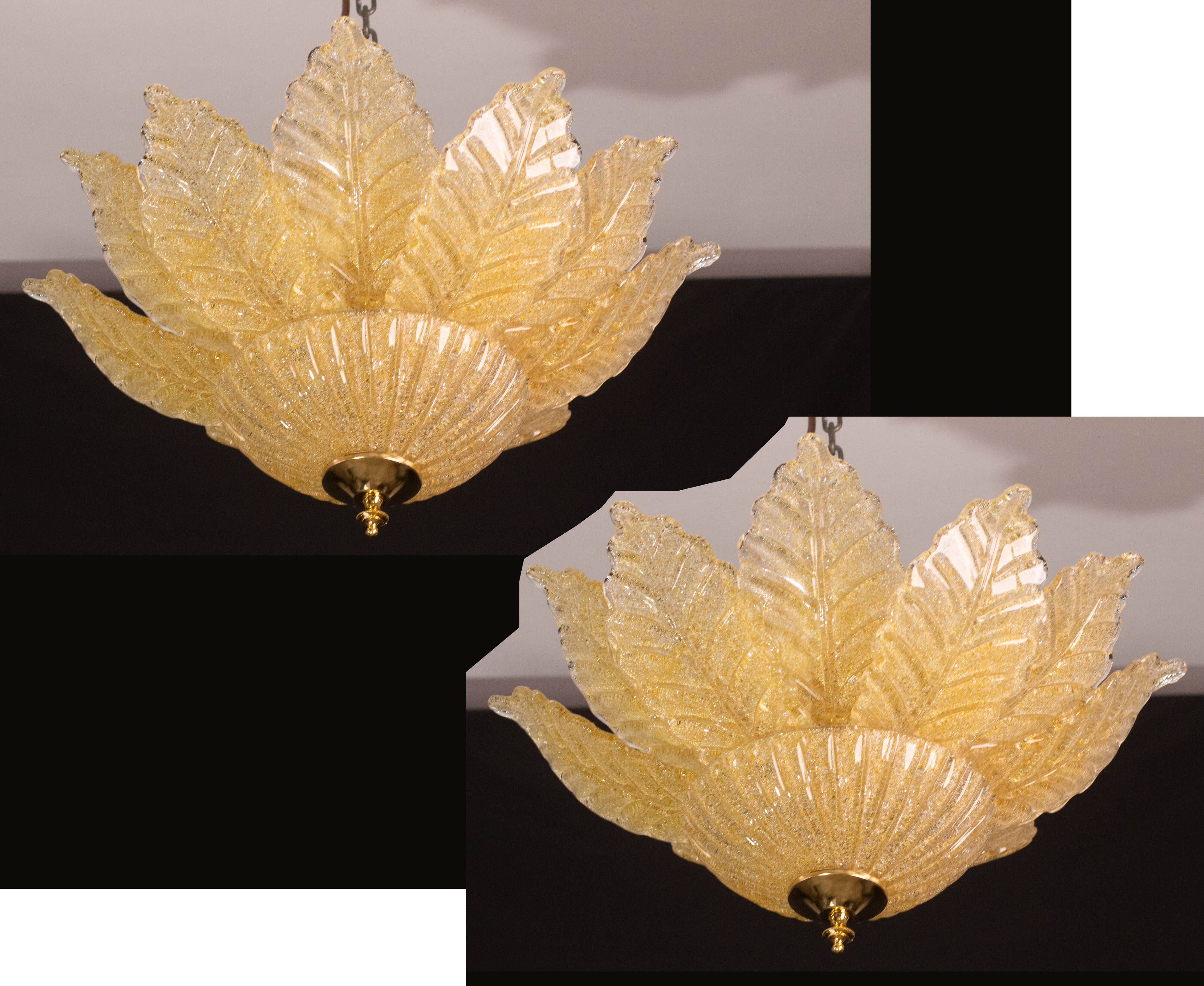 Set of 2 Rome, Murano Glass Gold\Orange Ceiling Light or Flush Mount, 1970s