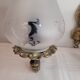 Pair of wall sconces in gilded brass and engraved glass.