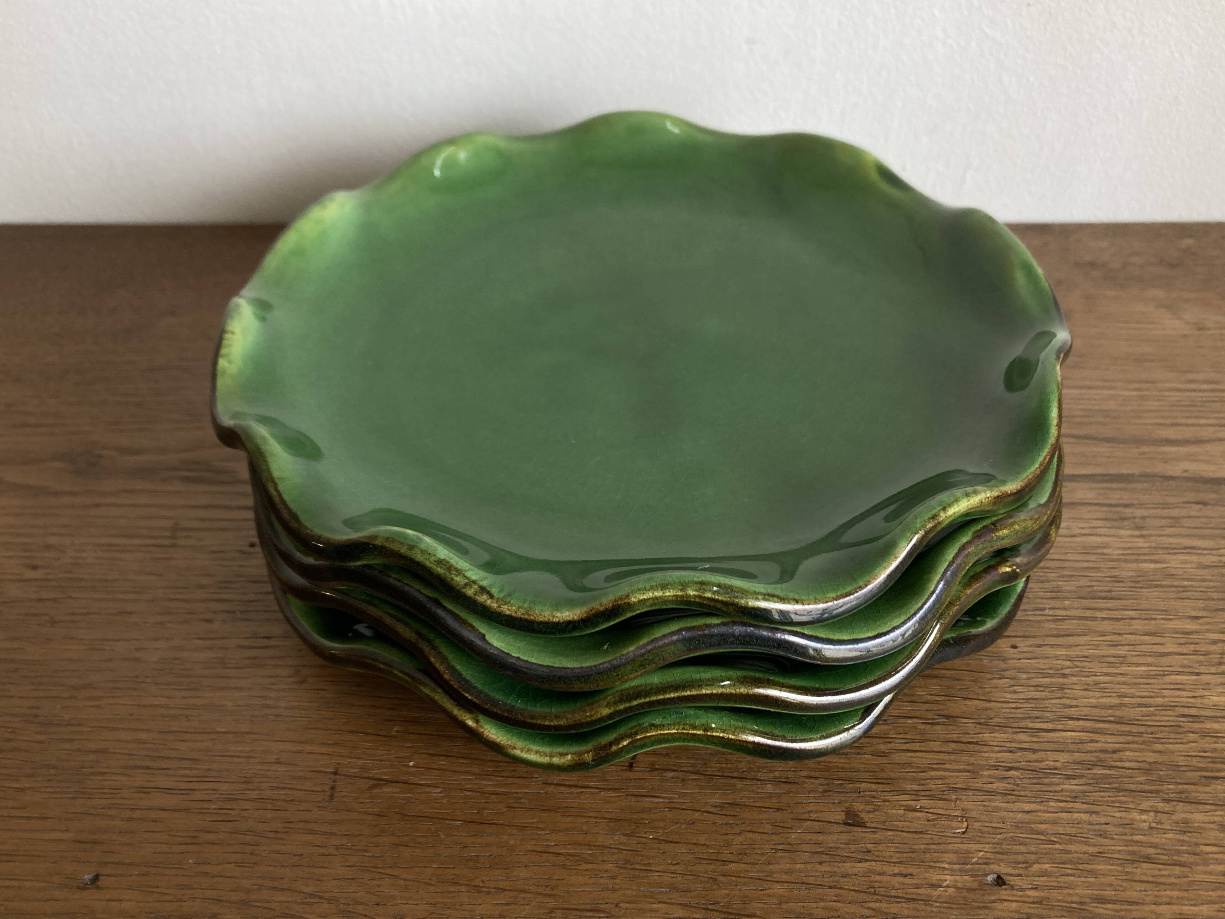 Set of 4 wavy glazed earthenware plates by Milon from Dieulefit, 1970.
