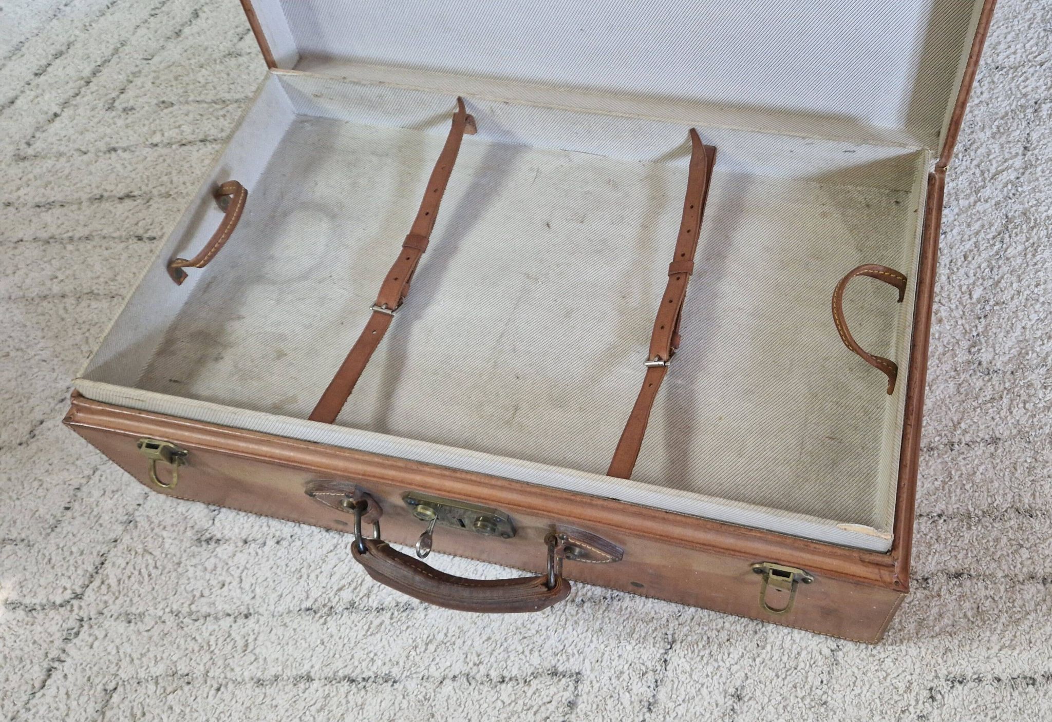 Antique leather and brass trunk/suitcase, high-end luggage circa 1930