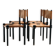 Brutalist beech and leather chair, set of 4