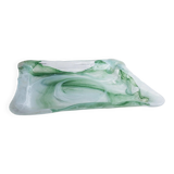 Vintage Murano Glass Tray in Green and White Swirls - Handmade Italian Glass, Mid-Century 1970s