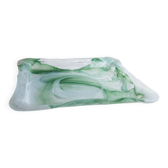 Vintage Murano Glass Tray in Green and White Swirls - Handmade Italian Glass, Mid-Century 1970s