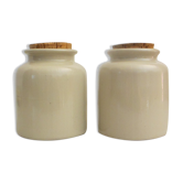 2 Stoneware pots with crusted cork stopper