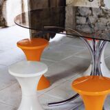 Oval dining table in chrome and smoked glass, 1970.