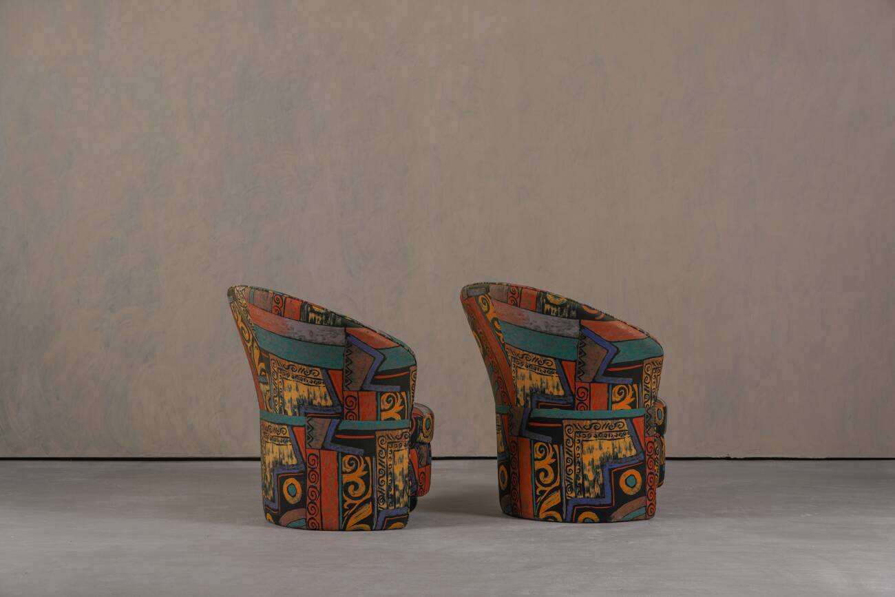 Postmodern abstract upholstery armchairs, Germany 1980s set of 2
