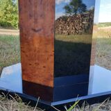 Octagonal table paul michel lacquered black and elm magnifying glass