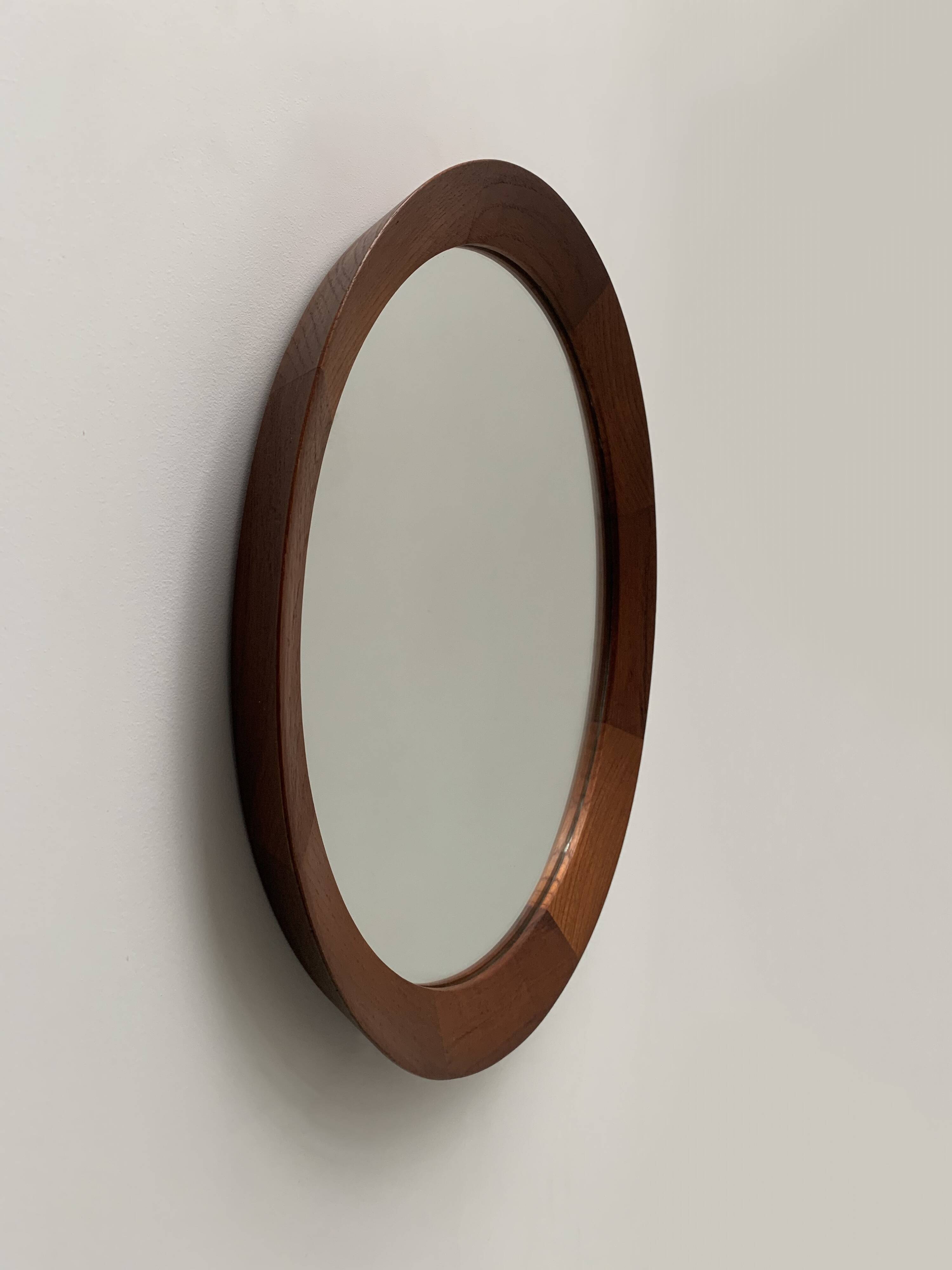 Scandinavian round teak mirror