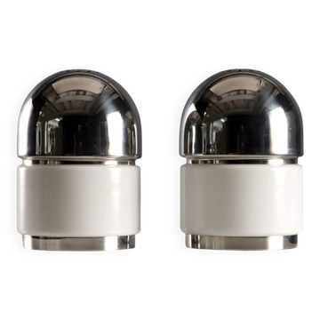 Pair of vintage Reggiani "Salt and Pepper" metal table lamps, 1960s design.