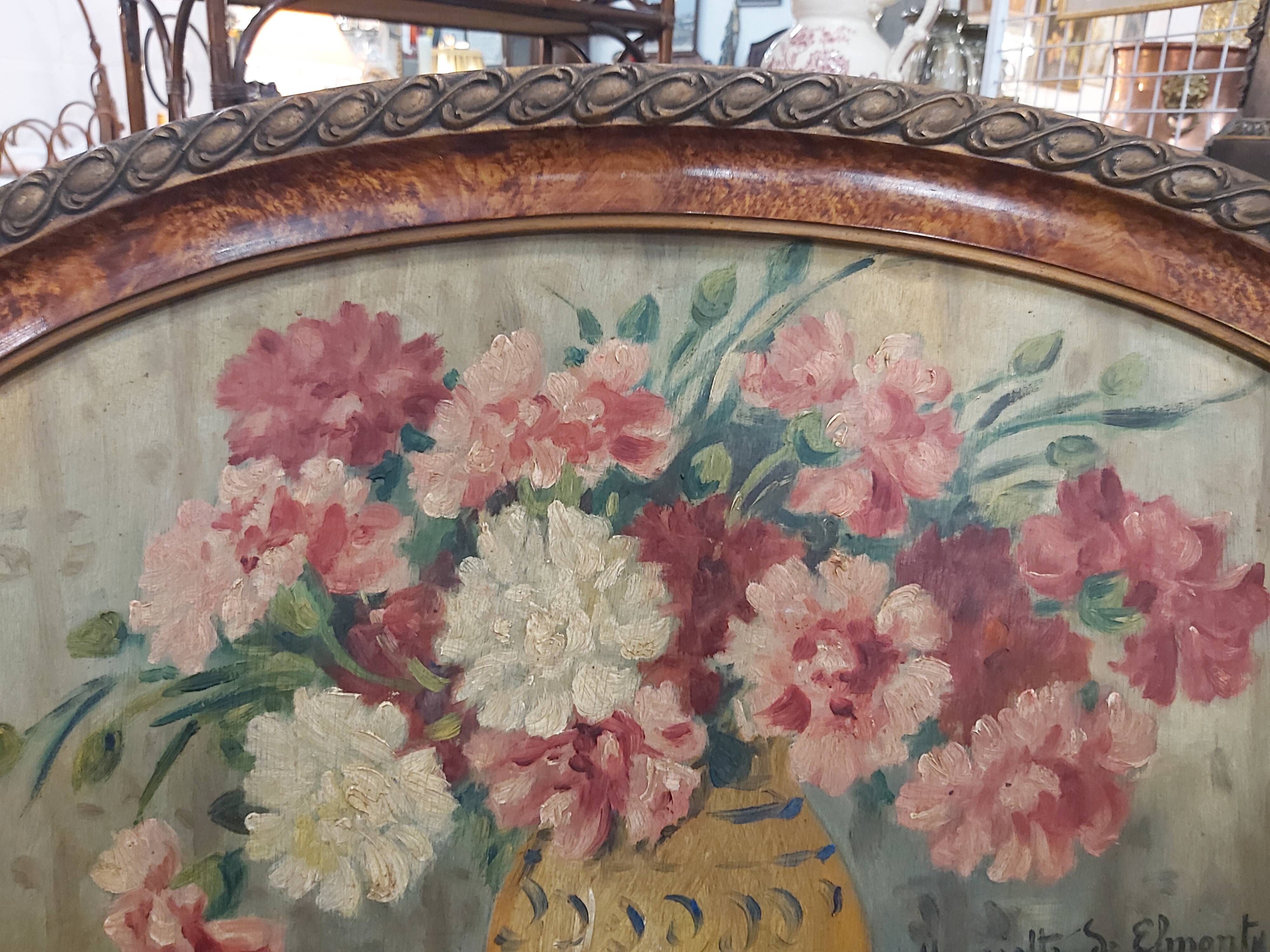 Oil on panel bouquet of flowers Henriette De Elmonty
