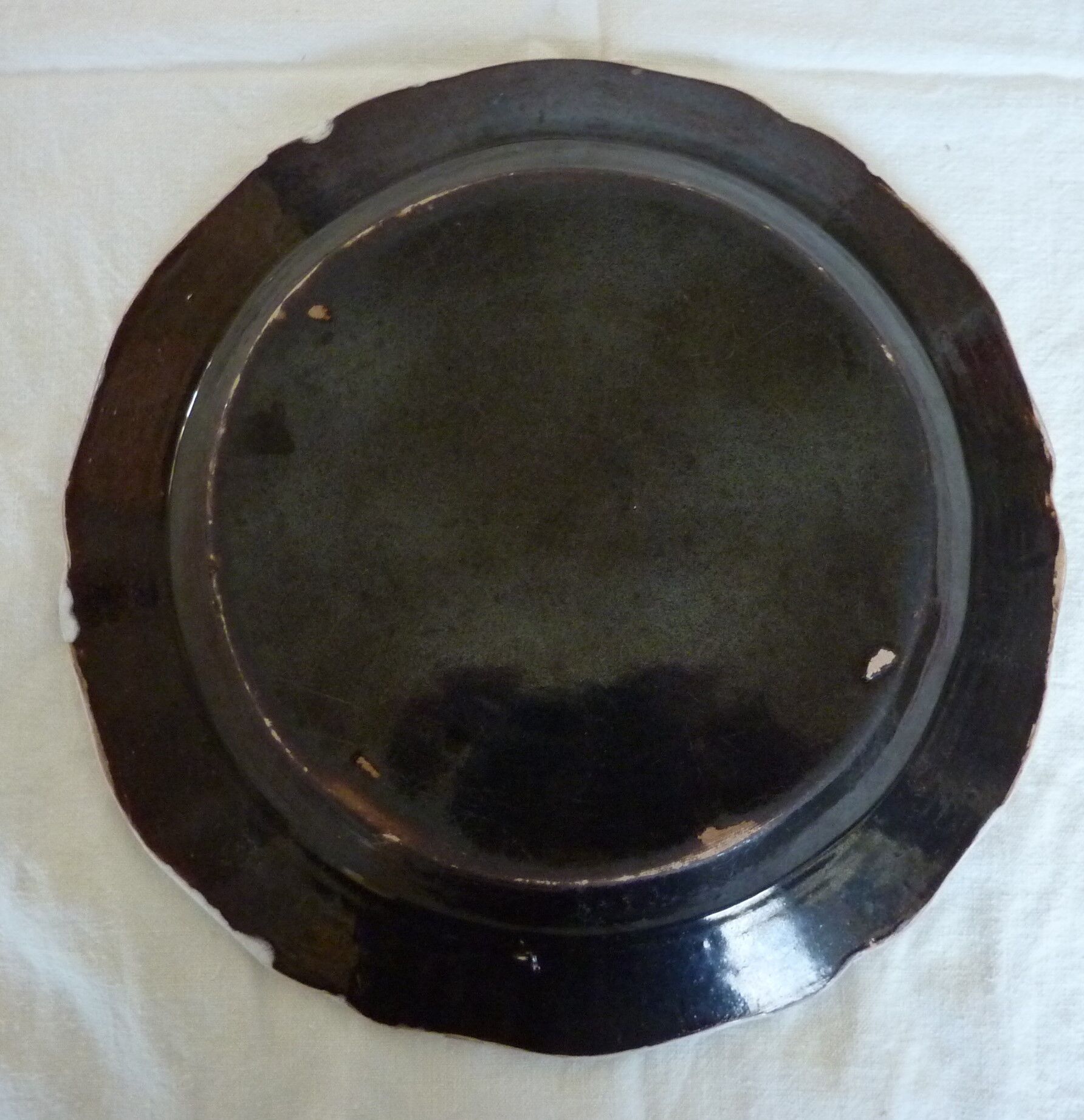 Old dish 28 cm black ceramic ass Forges les Eaux 18th antic french crockery Rouen