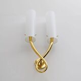 Pair of Large Brass and Murano Glass Sconces in the Style of Gio Ponti