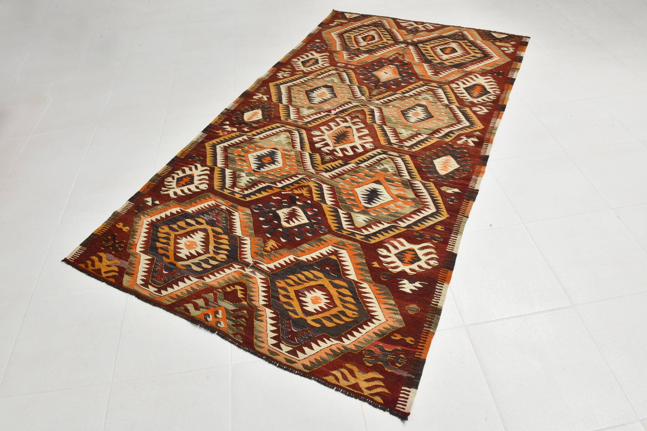 5x9 Red & Orange Faded Colors Anatolian Kilim Rug, 150x271Cm
