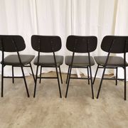 SET of 4 Vintage School Chairs /Black Leather / STOL Kamnik 80s Yugoslavia