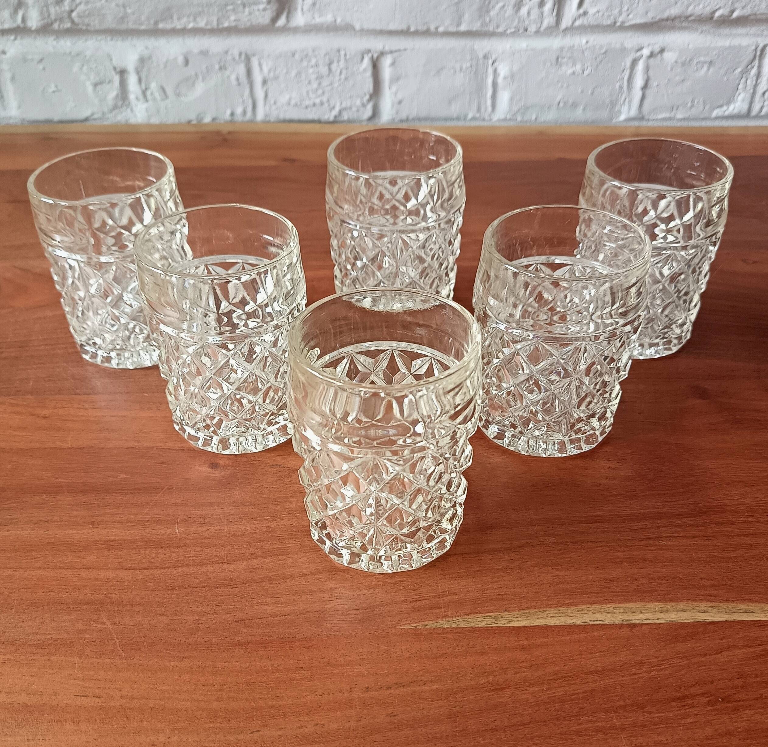 6 vintage italian clear pressed glass whiskey glasses