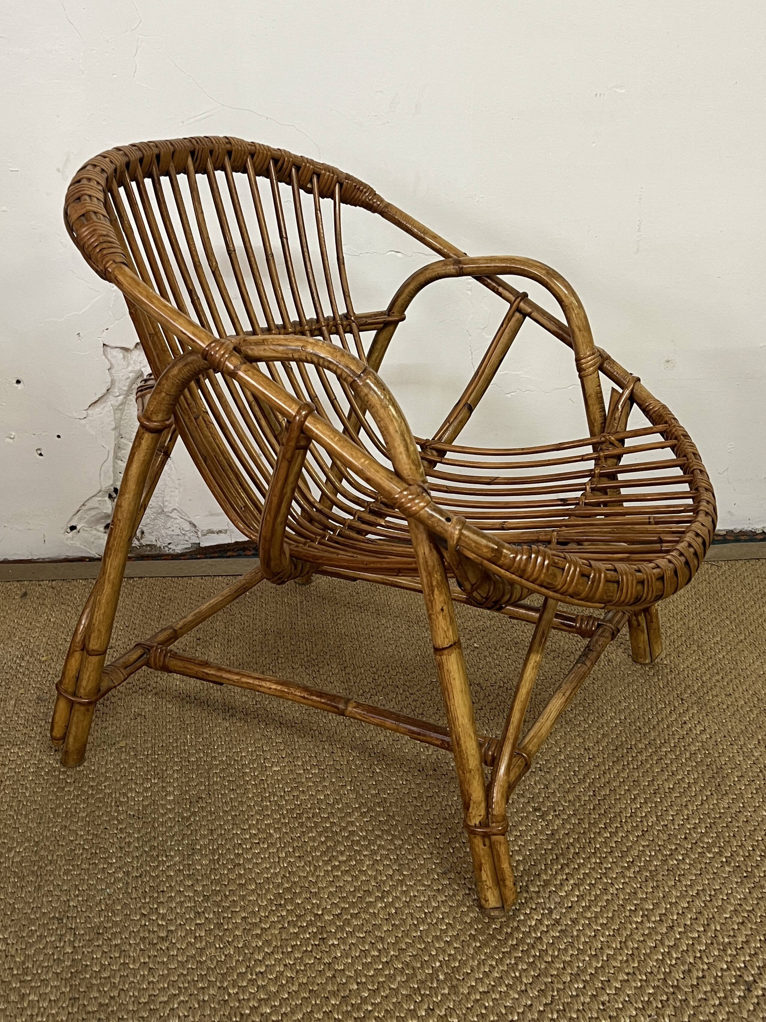 Rattan basket armchair from the 60s and 70s