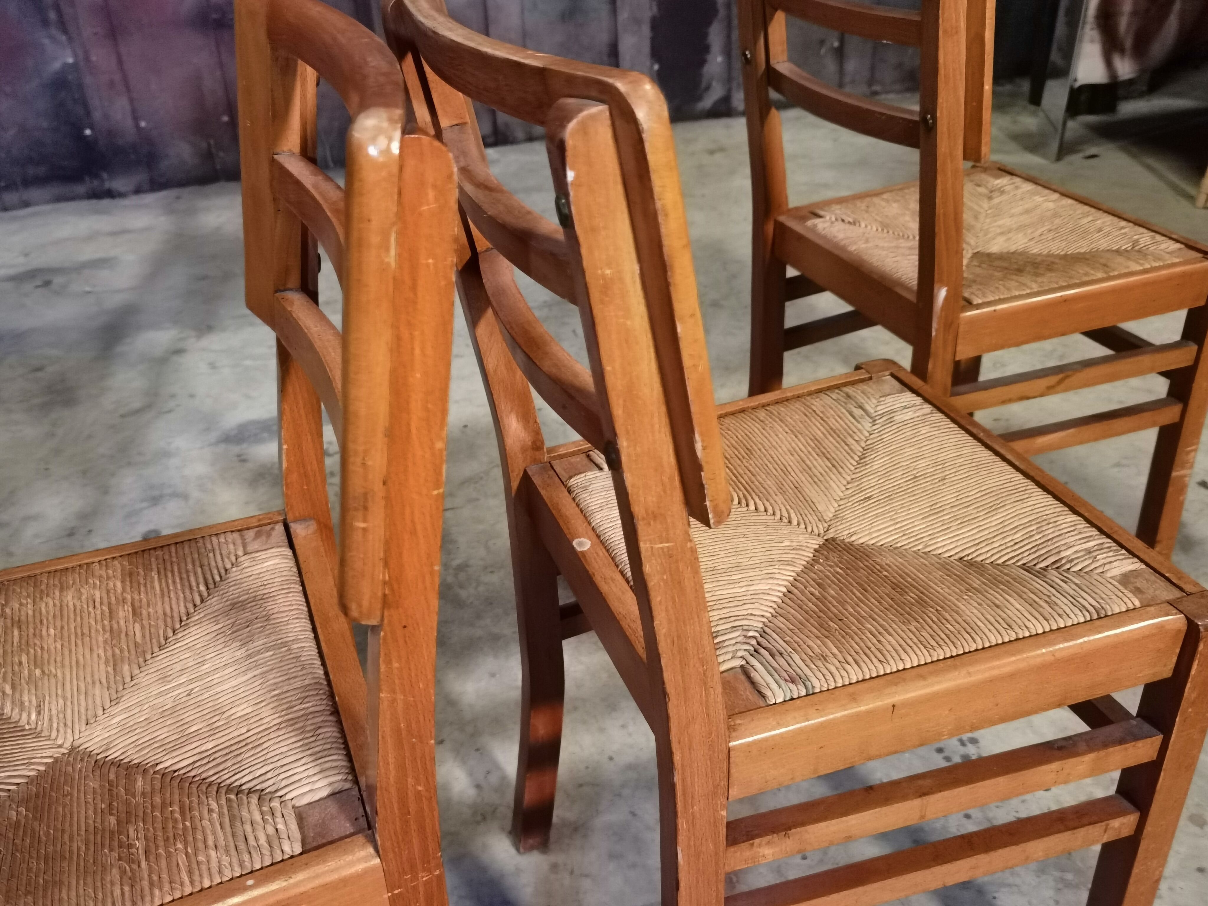 Set de 4 chaises paille de Pierre Cruège