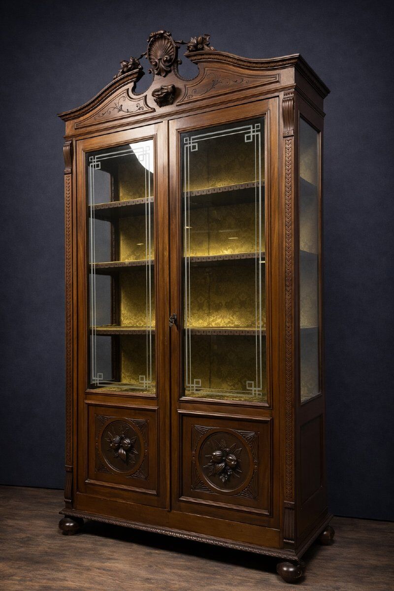 Italian Renaissance-style walnut library circa 1850