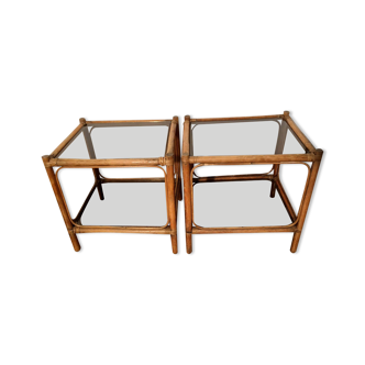 Paire de tables bassesbouts de canapé en rotin