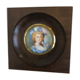 Miniature d'élégante au chapeau bleu