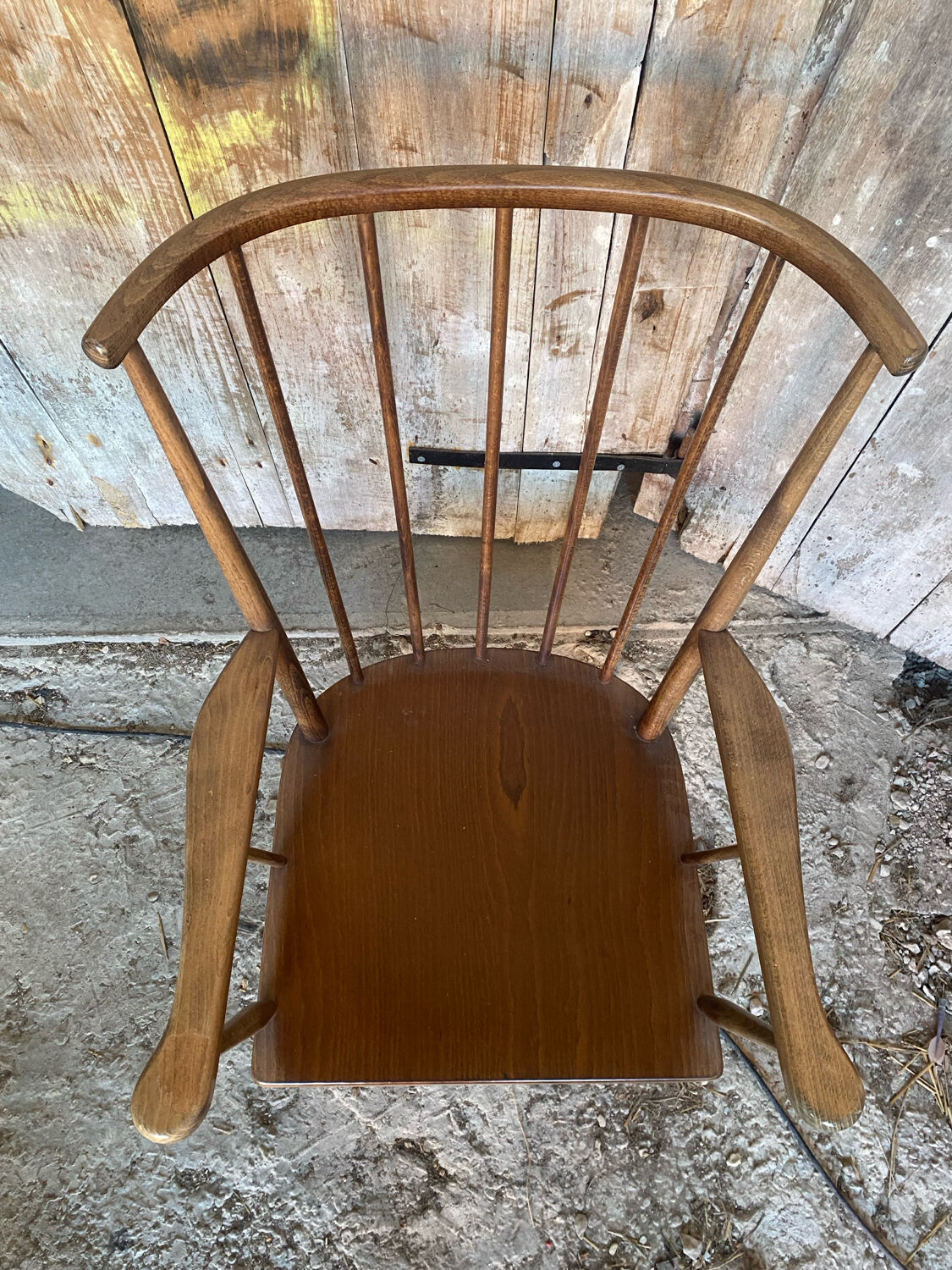 Antique BAUMANN Fan Chair Wood + Vintage Cushions #D877