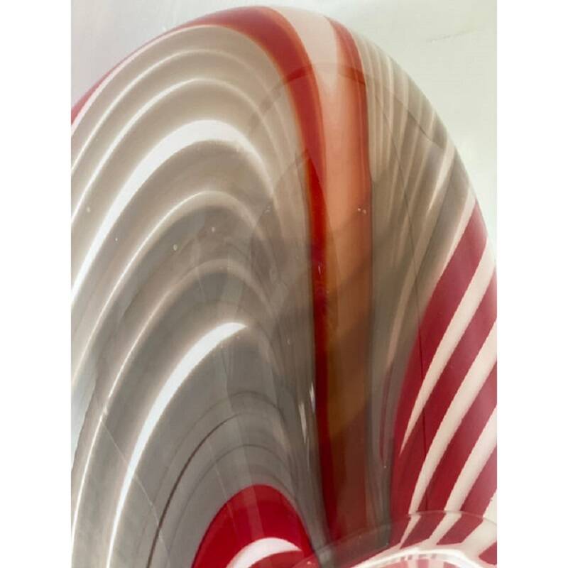 Contemporary abstarct vase in milky-white murano style glass with red and beige reeds