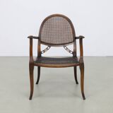 Classic English Armchair in Oak and Rattan