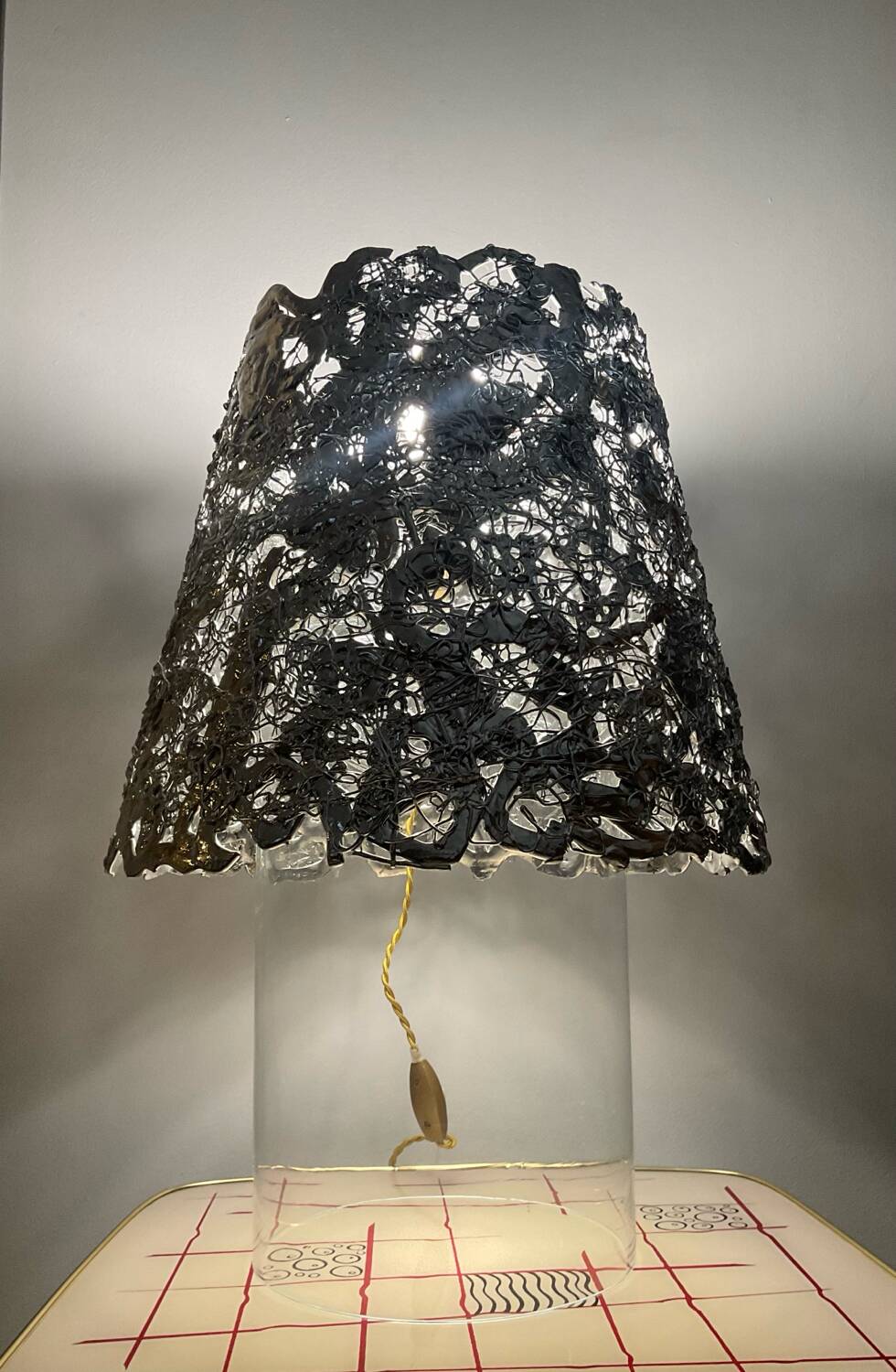 Vintage glass and aluminum lamp from the 70s