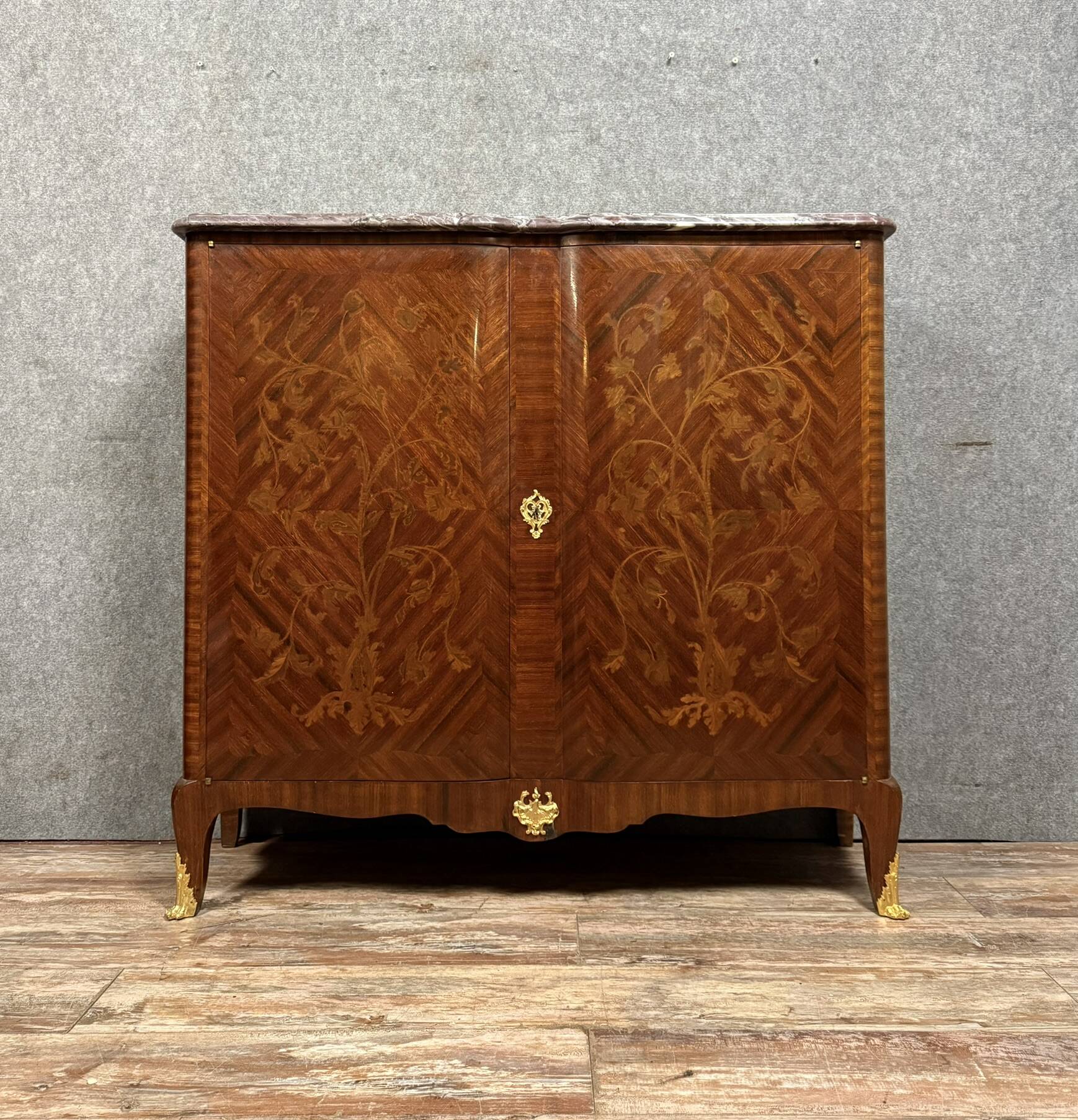 Louis XV style crossbow sideboard in noble wood marquetry circa 1850