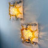 Pair of Mazzega Murano wall lights, orange frosted textured glass, Italy, 1970s