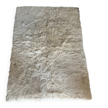 Grand tapis vintage 100 % pur laine Flokati à poil long des années 60-70