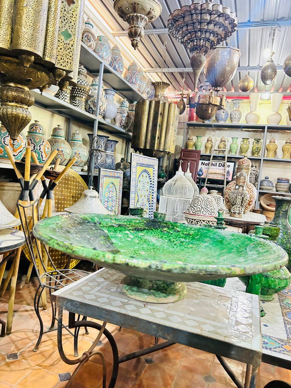 Large green ceramic plate by Tamegroute - 60 cm